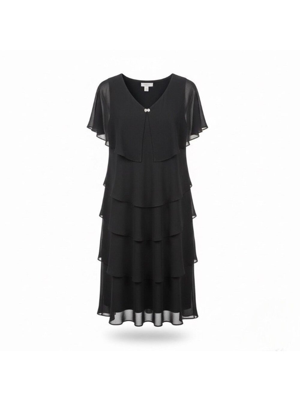 Patra Womens Black Polyester Tiered Cocktail Dress Embellished V-Neck Size 16W